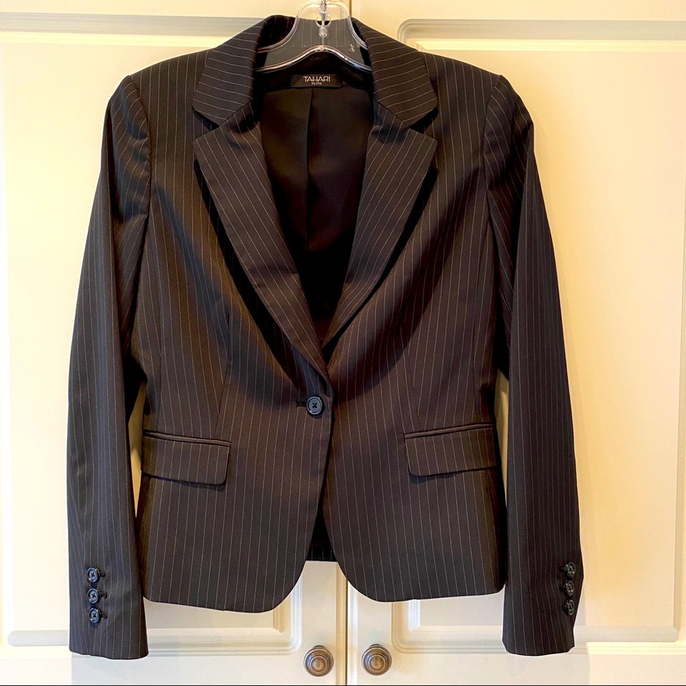 Tahari Blazer Black with white pin stripes